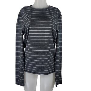 Prana Athletic Hiking Gray White Striped Lightweight Long Sleeve Top M